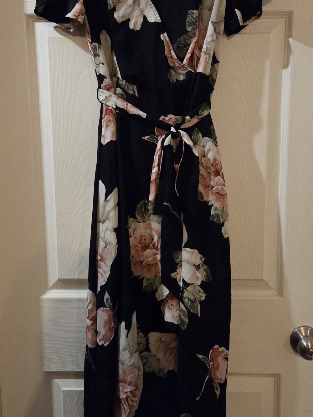 Dynamite Black Highlow Dress with Pink & Cream Floral Print